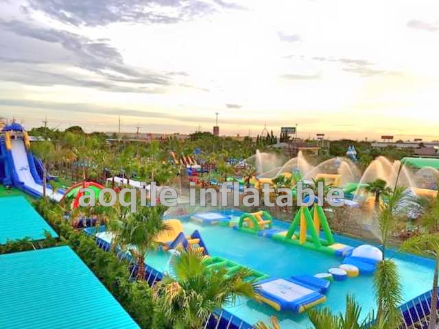 China Manufacturer inflatable water amusement park on ground, inflatable water park with pool and slide