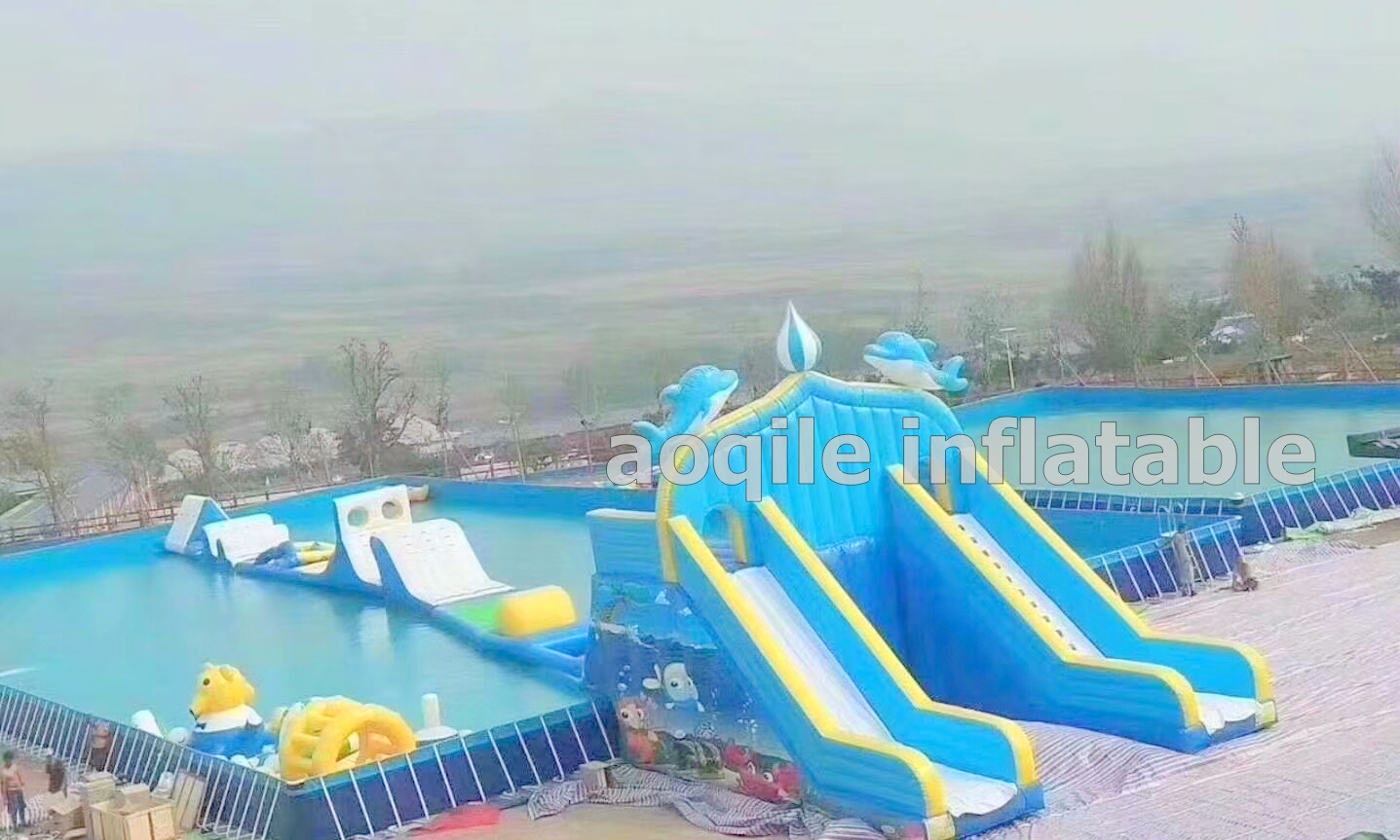 Large Commercial Inflatable Outdoor Mobile Water Park , Inflatable Ground Water Park Equipment