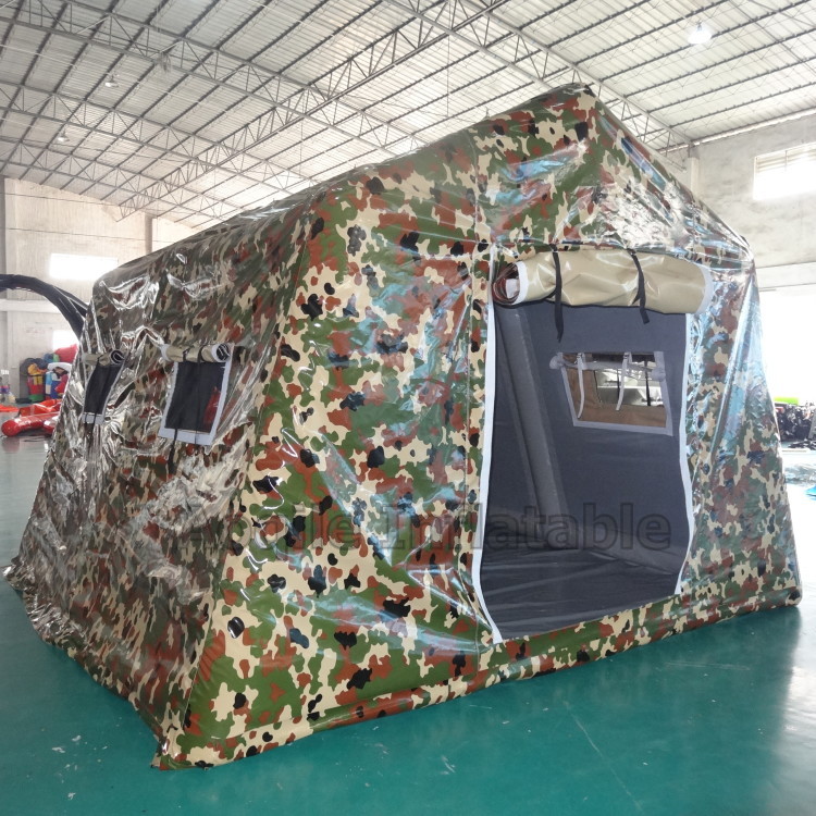 Custom Camping outdoor shelter waterproof sun protection home shelter disaster tent Inflatable camouflage tent