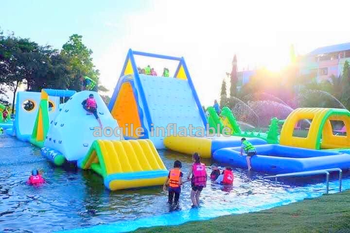 China Manufacturer inflatable water amusement park on ground, inflatable water park with pool and slide