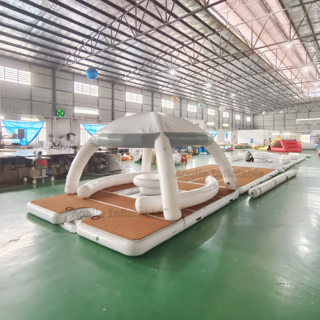 Hot sale floating island tent, floating inflatable water platform with cover for water game