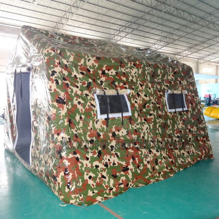 Custom Camping outdoor shelter waterproof sun protection home shelter disaster tent Inflatable camouflage tent