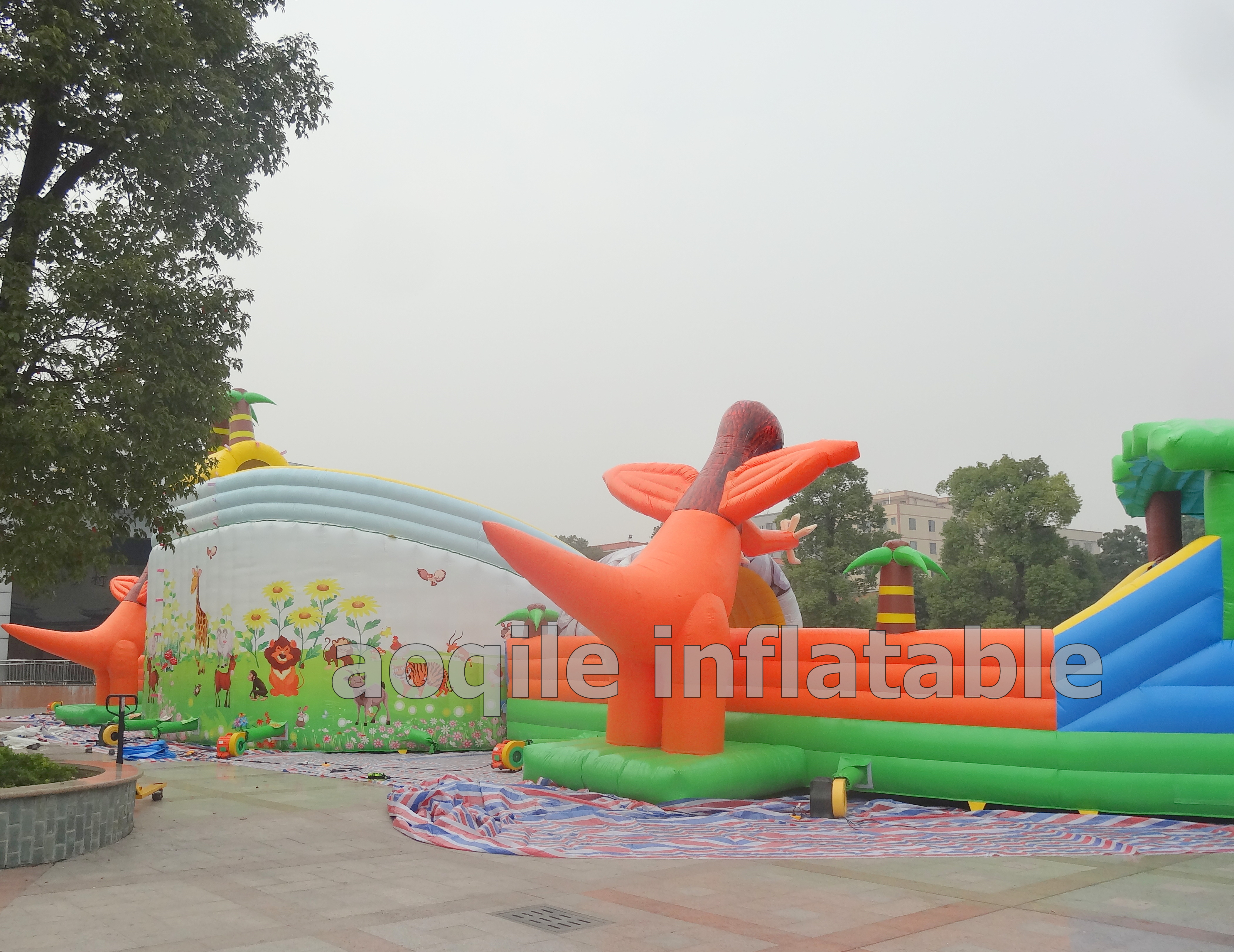 Outdoor inflatable land water park,backyard inflatable water pool park combo slide,inflatable fun island city on play ground