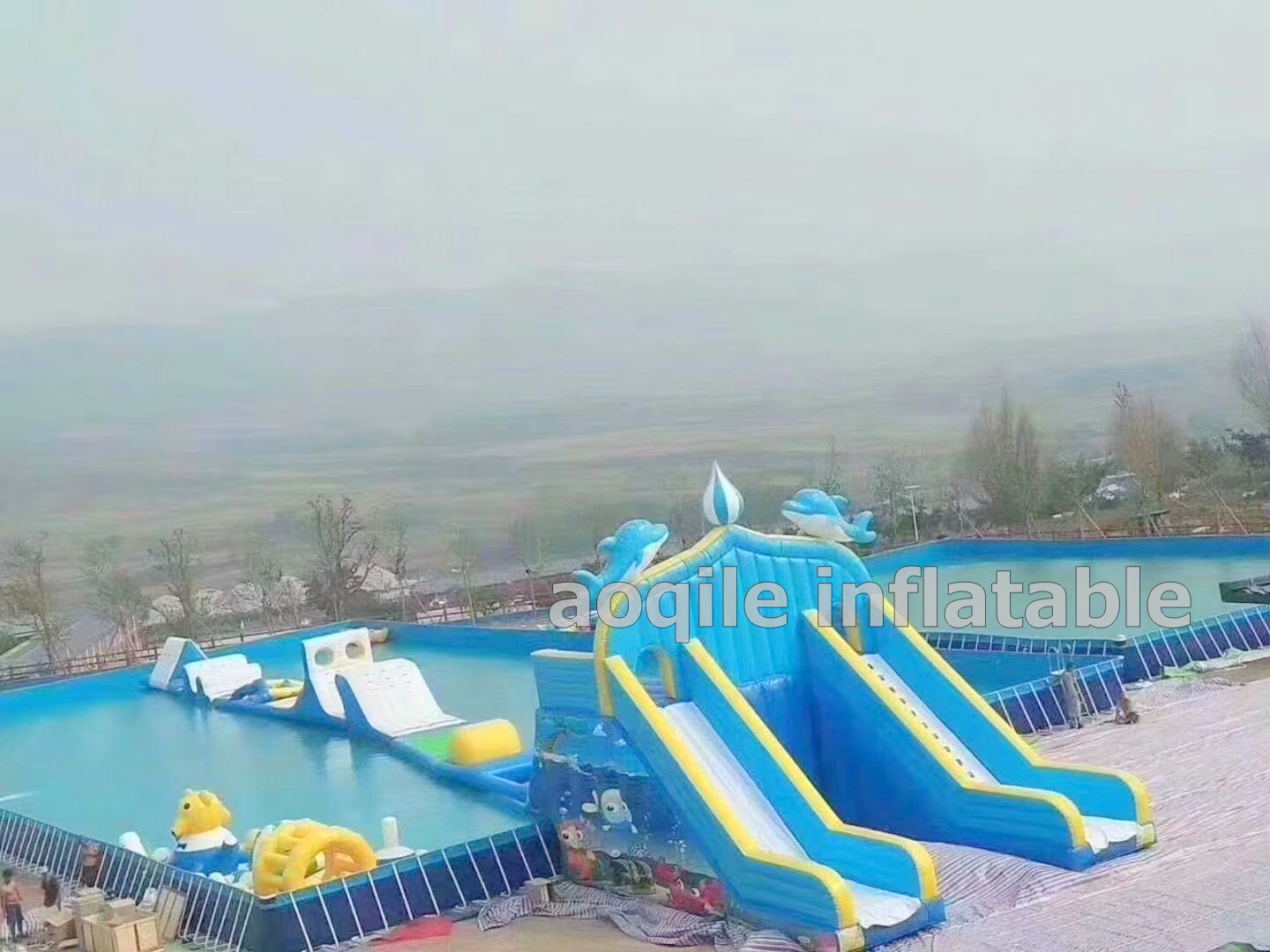 China Manufacturer inflatable water amusement park on ground, inflatable water park with pool and slide