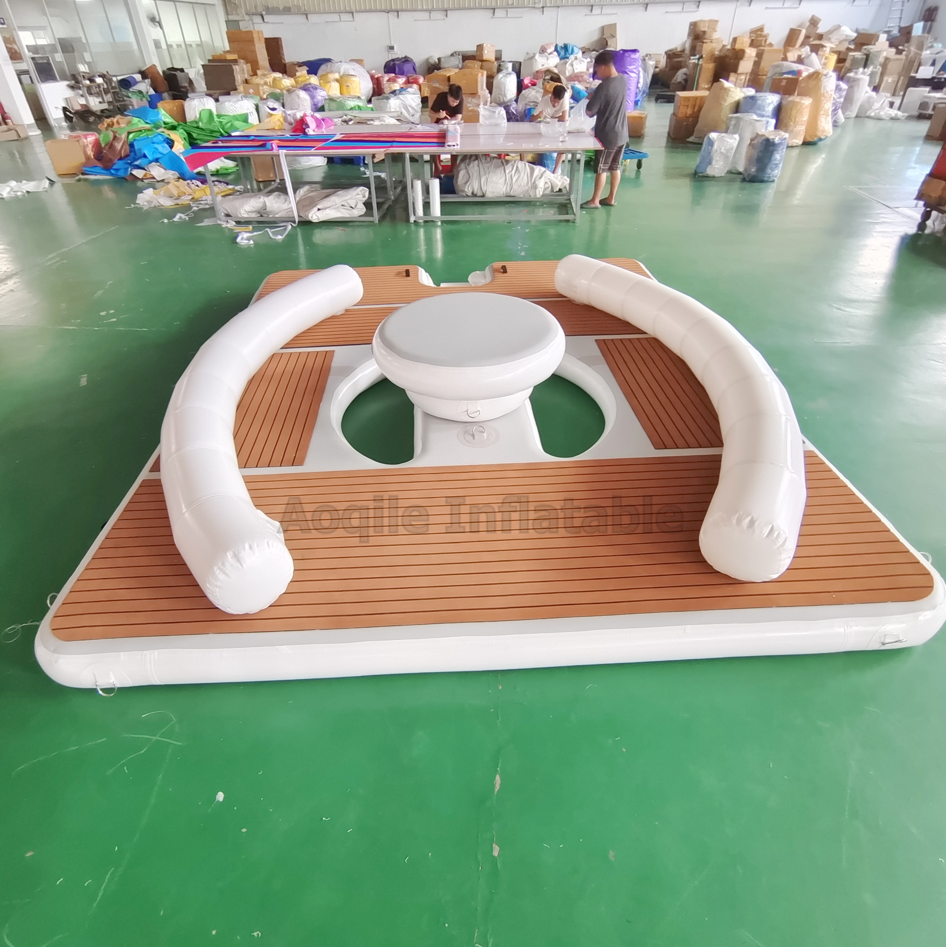 Outdoor Inflatable Pvc Leisure Lounge Inflatable Pontoon Dock Water Platform With Removable Canopy