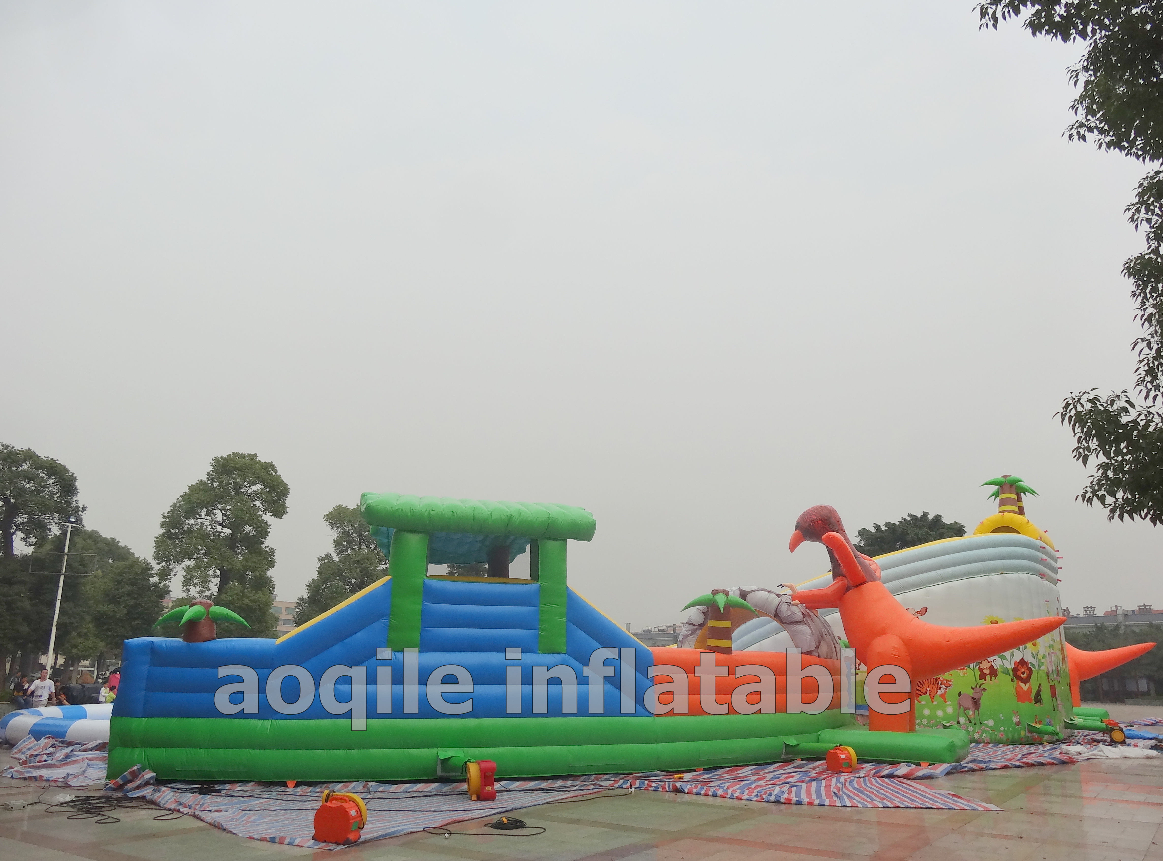 Outdoor inflatable land water park,backyard inflatable water pool park combo slide,inflatable fun island city on play ground