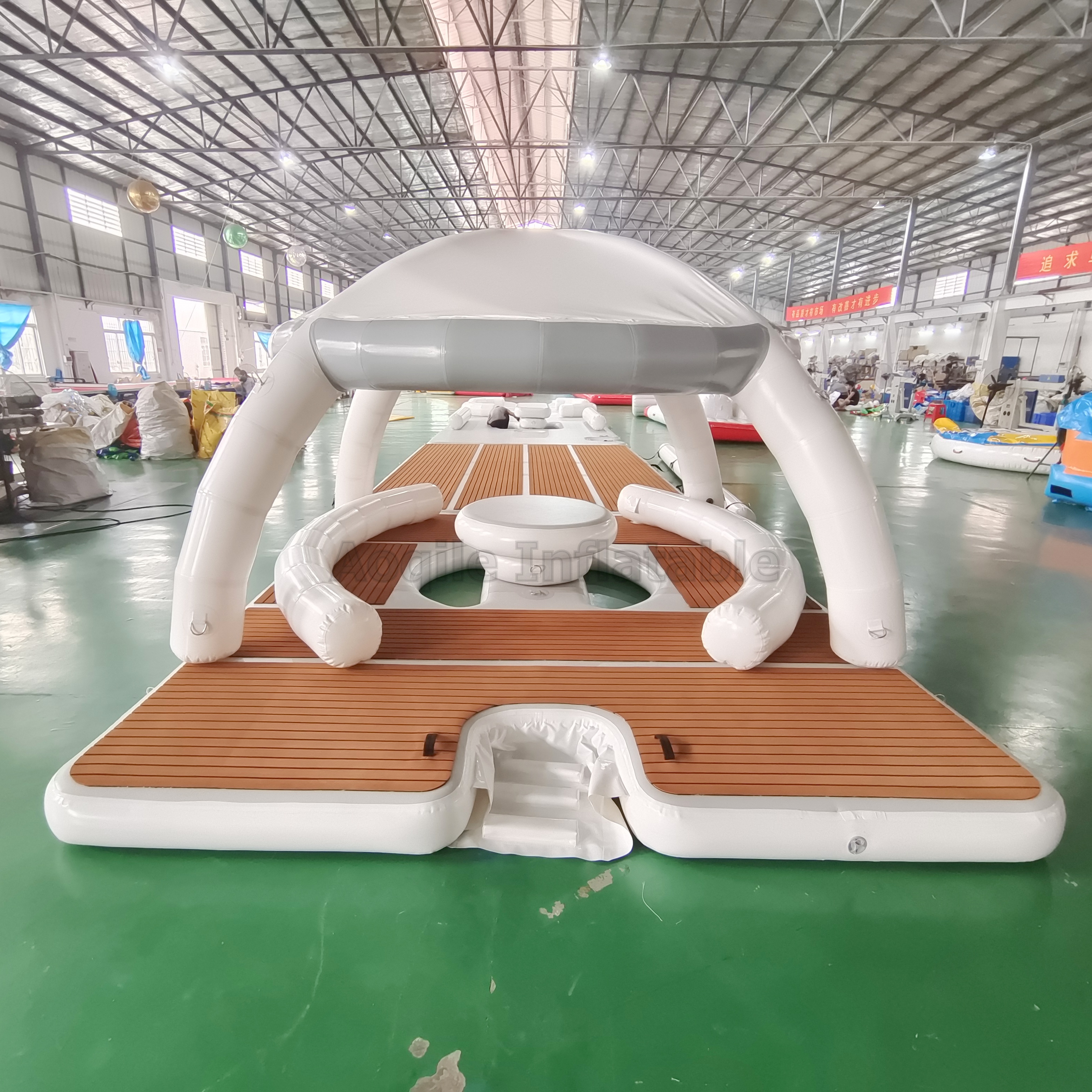 Outdoor Inflatable Pvc Leisure Lounge Inflatable Pontoon Dock Water Platform With Removable Canopy