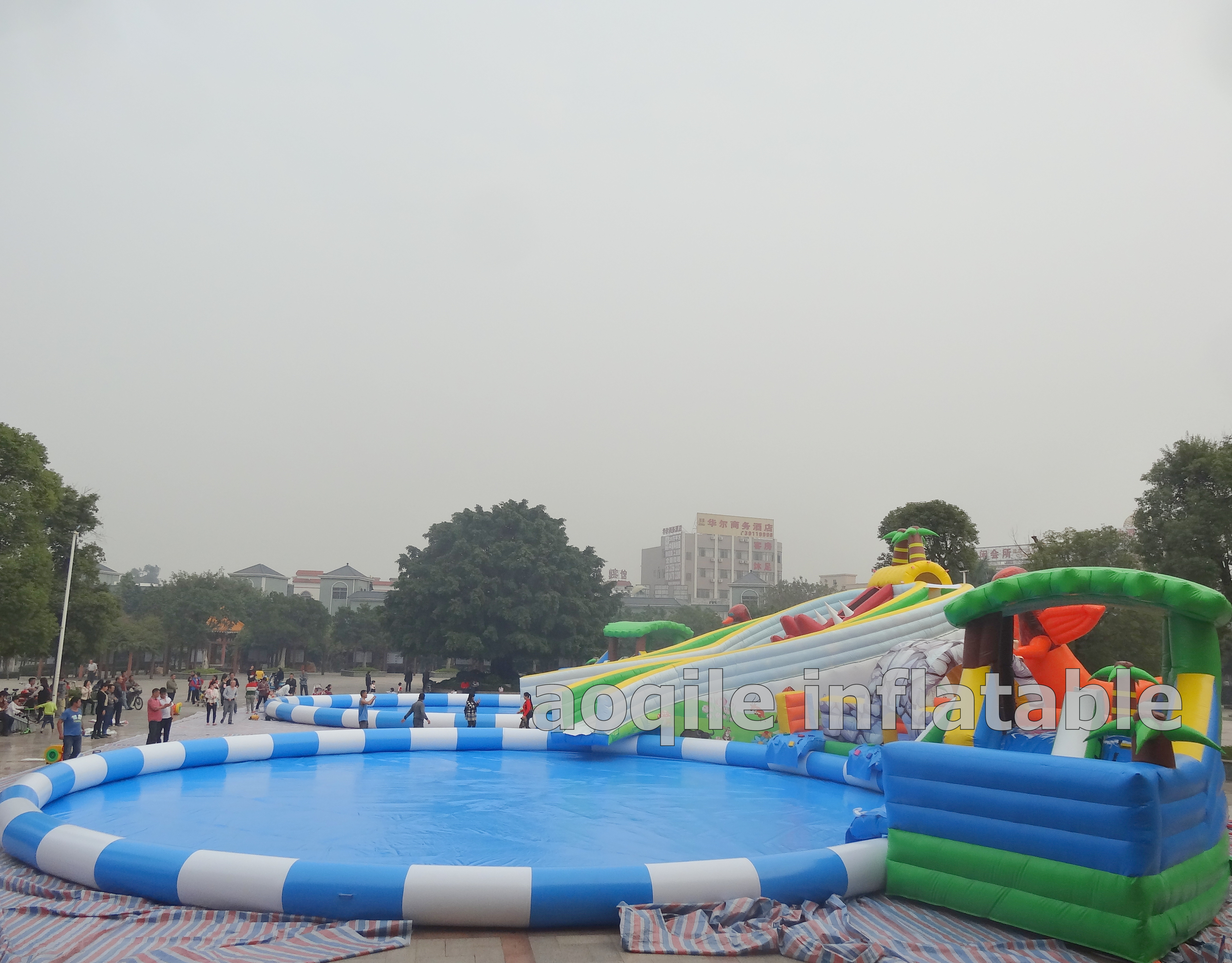 Outdoor inflatable land water park,backyard inflatable water pool park combo slide,inflatable fun island city on play ground