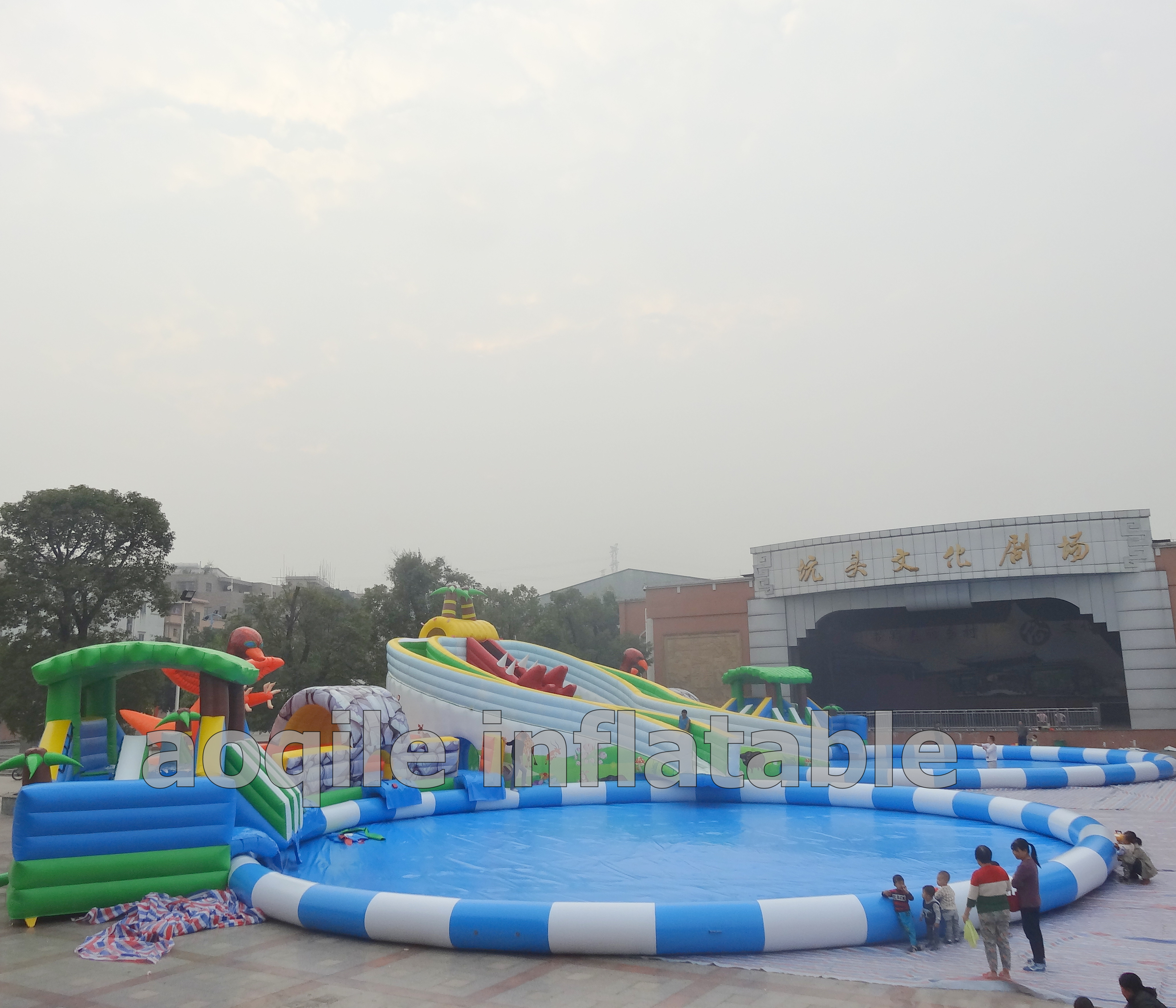 Outdoor inflatable land water park,backyard inflatable water pool park combo slide,inflatable fun island city on play ground