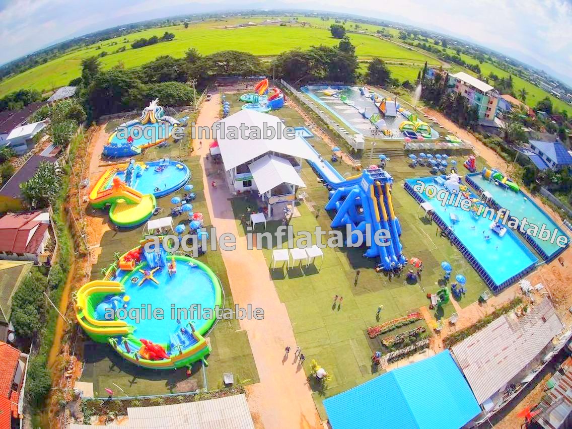 China Manufacturer inflatable water amusement park on ground, inflatable water park with pool and slide