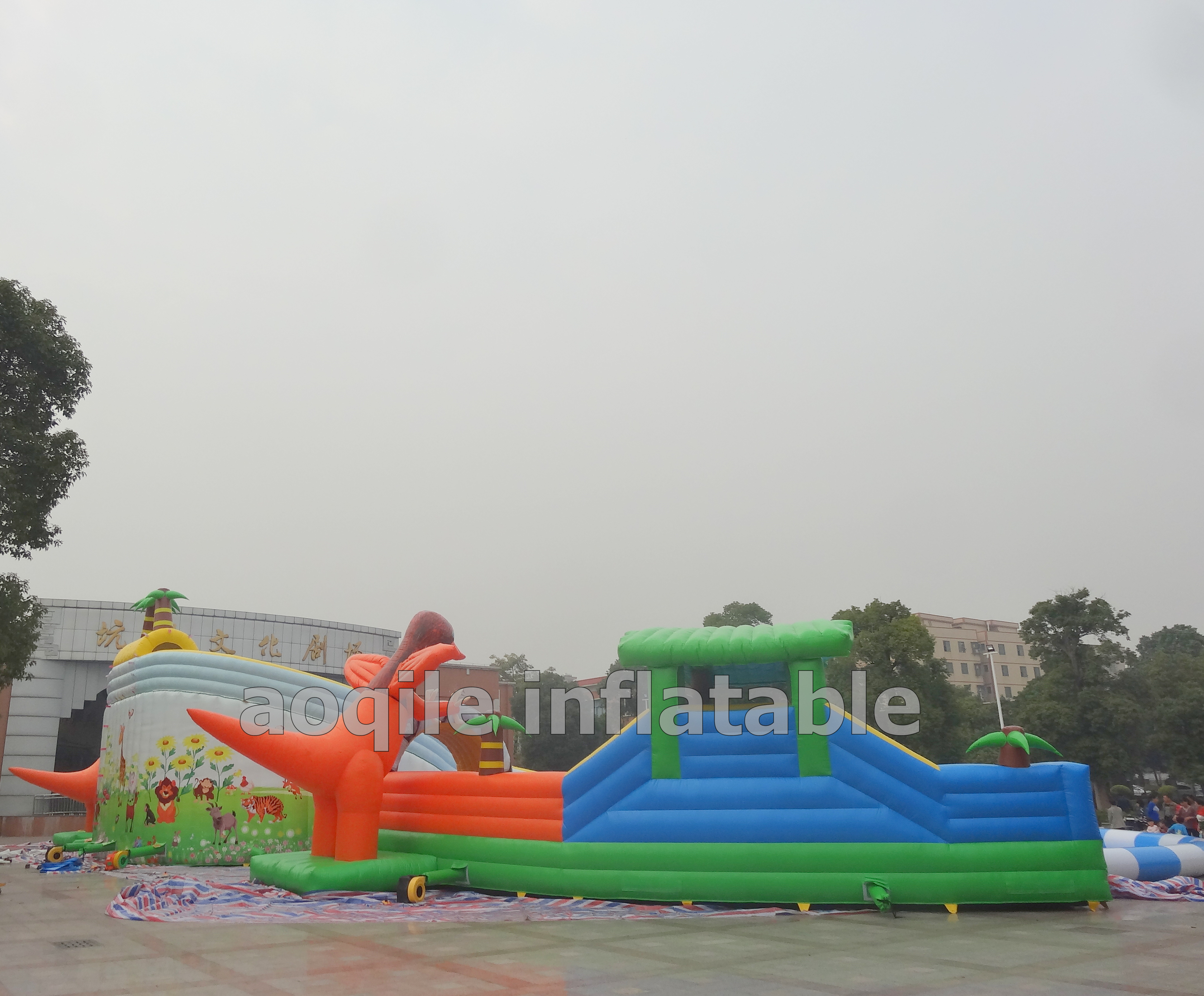 Outdoor inflatable land water park,backyard inflatable water pool park combo slide,inflatable fun island city on play ground