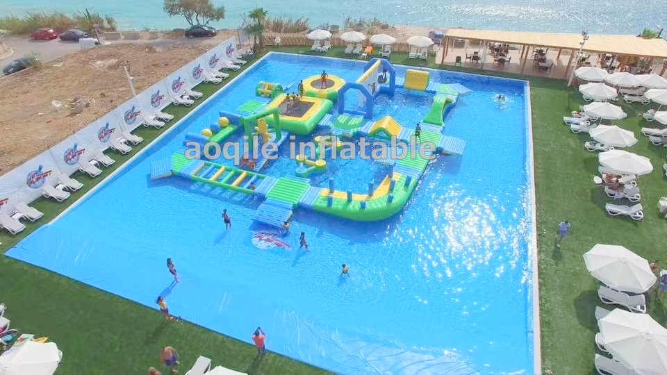 Large Commercial Inflatable Outdoor Mobile Water Park , Inflatable Ground Water Park Equipment