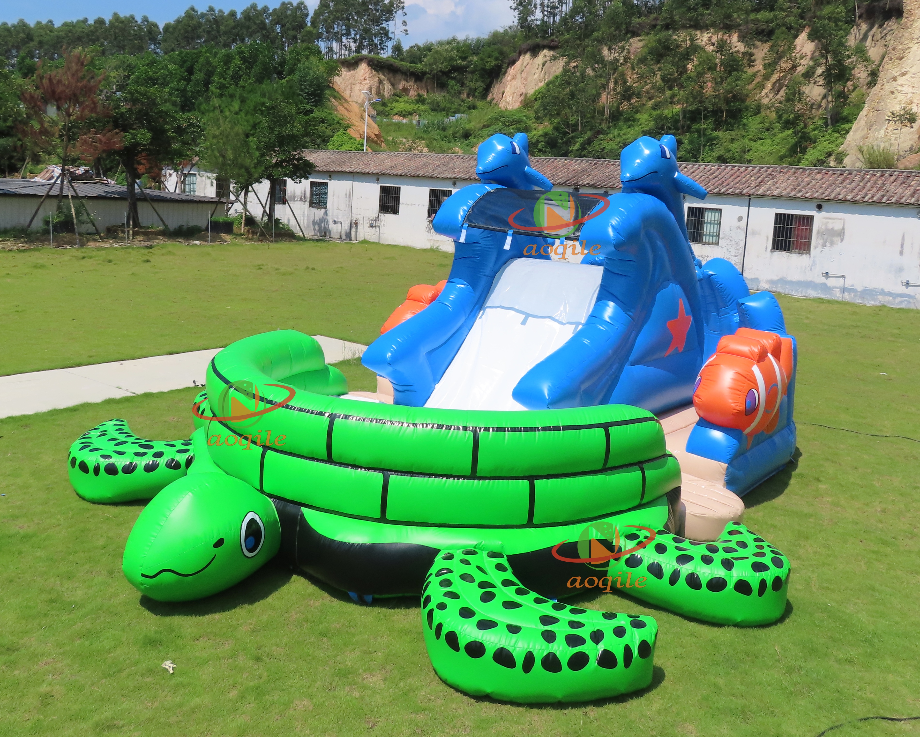 Hot Sale Turtle Inflatable Water Slide Box Pool Water Dry Slide with Pool for Kids