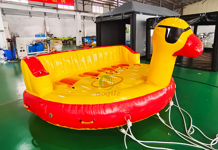 Cute Yellow Duck Shape Inflatable Swimming Pool water party Children Toy Portable Pontoon Water Ski Towable