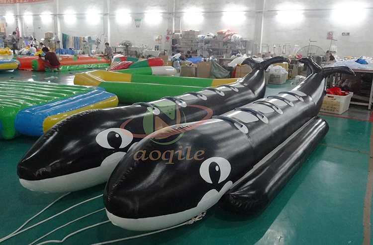 Commercial Pvc Double Tube Flying Shark Missile Boat Water Sports Inflatable Banana Boat