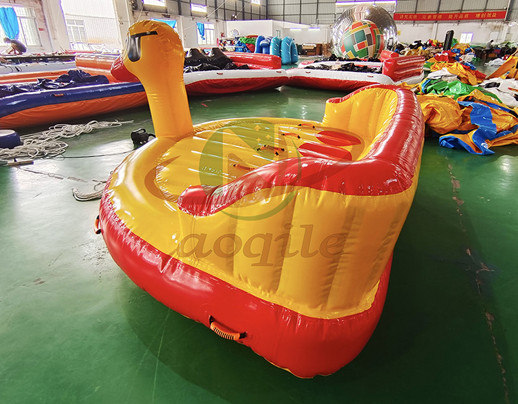 Cute Yellow Duck Shape Inflatable Swimming Pool water party Children Toy Portable Pontoon Water Ski Towable