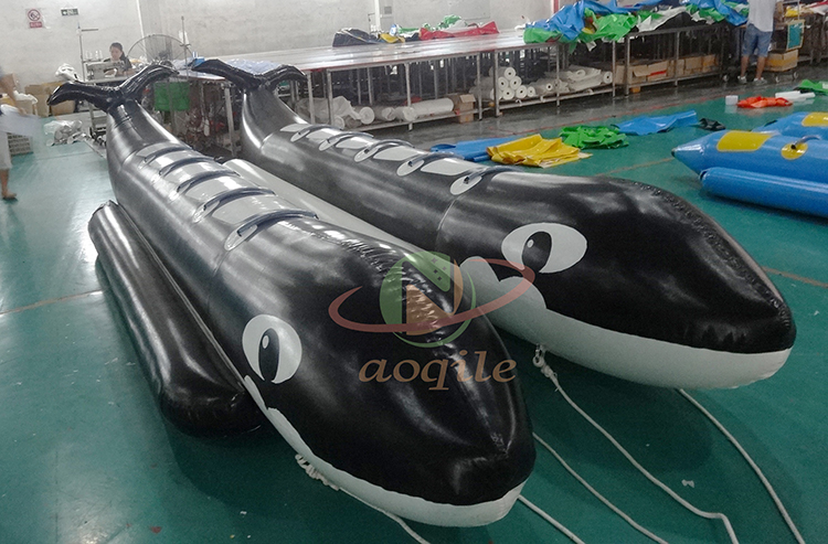 Commercial Pvc Double Tube Flying Shark Missile Boat Water Sports Inflatable Banana Boat