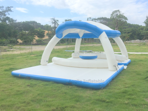 Luxury Favorite Inflatable Aqua Banas Floating Island Raft Water Leisure Platform With Removable Tent Drop Stitch