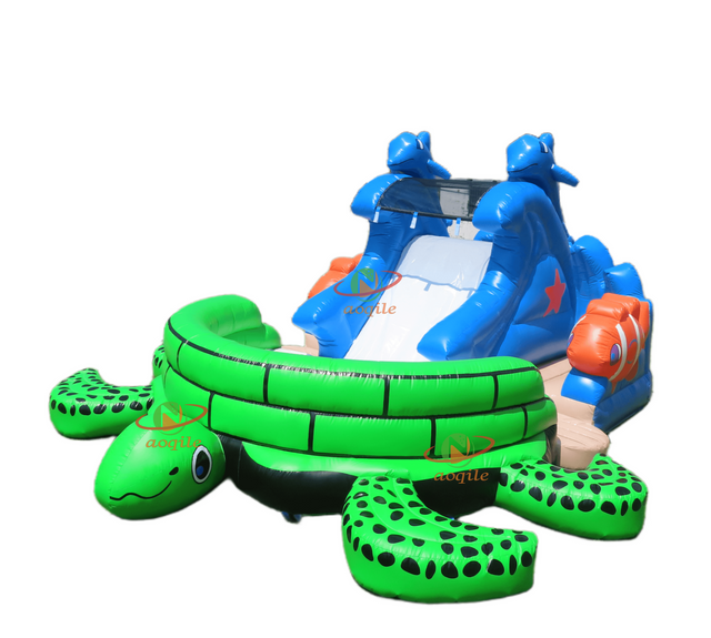 Hot Sale Turtle Inflatable Water Slide Box Pool Water Dry Slide with Pool for Kids