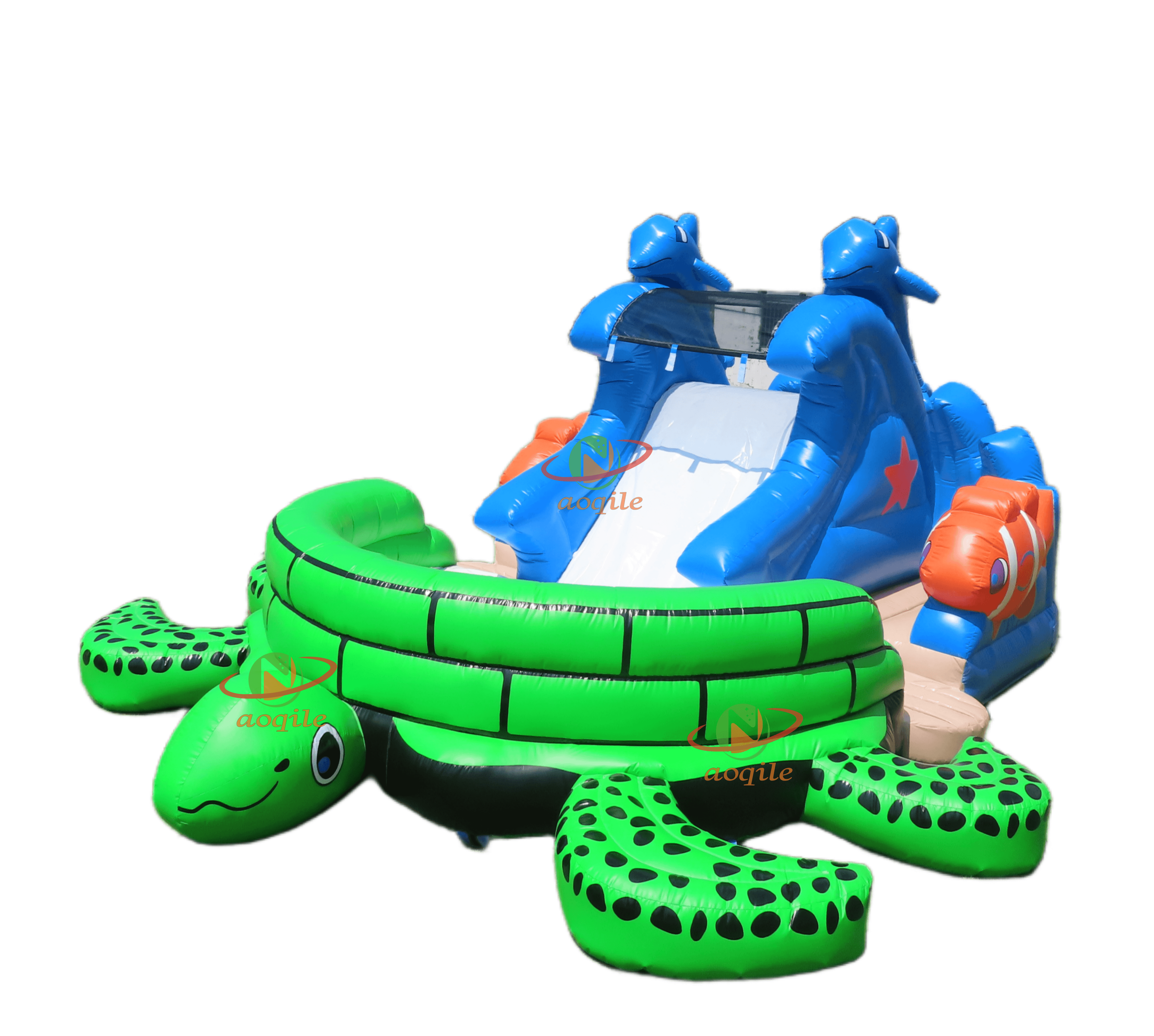 Hot Sale Turtle Inflatable Water Slide Box Pool Water Dry Slide with Pool for Kids