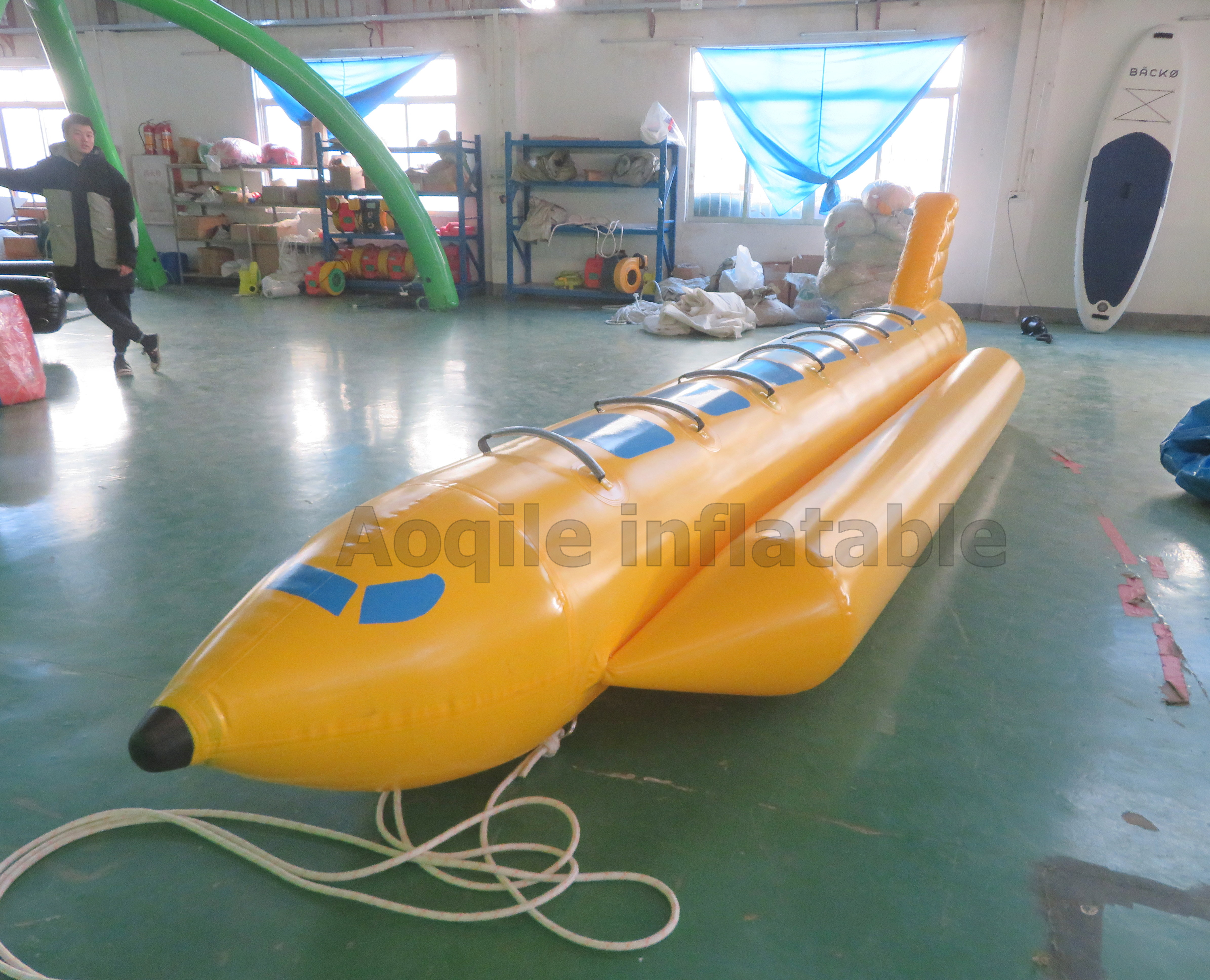 Hot Sale Inflatable Shark flying fish towable Inflatable Floating banana shark boat Water Sport Games Equipment