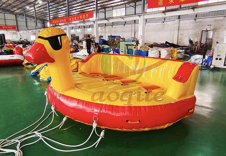 Cute Yellow Duck Shape Inflatable Swimming Pool water party Children Toy Portable Pontoon Water Ski Towable