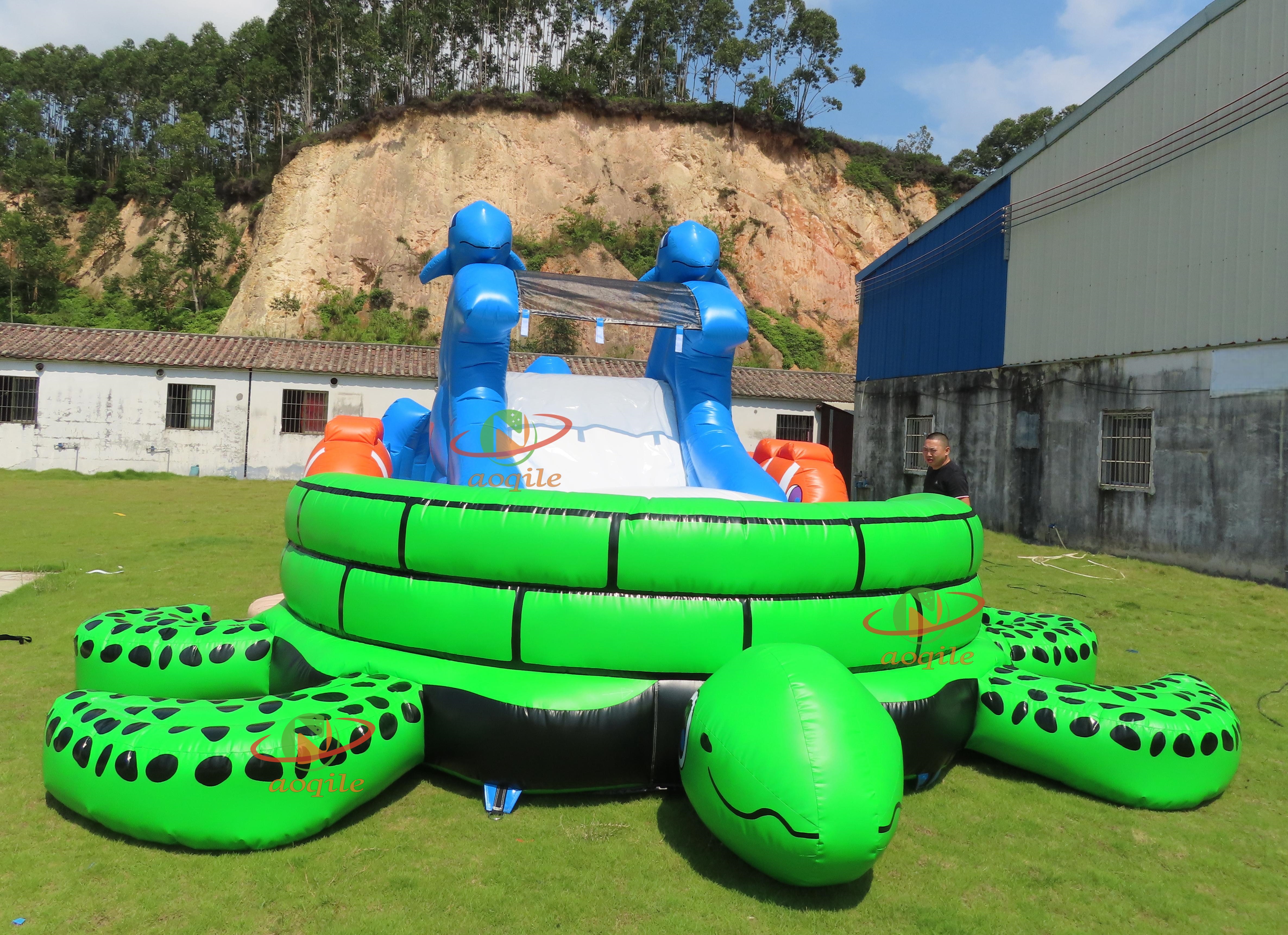 Hot Sale Turtle Inflatable Water Slide Box Pool Water Dry Slide with Pool for Kids