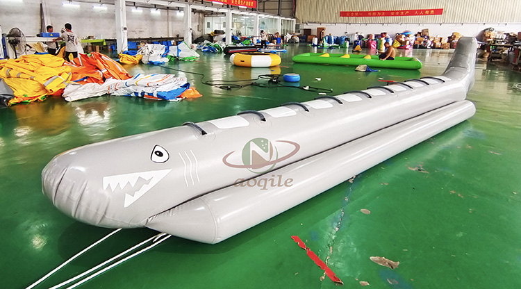 Factory Price Inflatable Water Games shark shape more person Towable Banana Boat