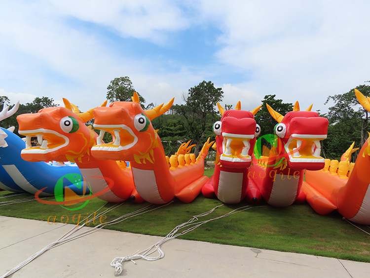 Water Play Equipment Entertainments Double Line Inflatable Dragon Boat