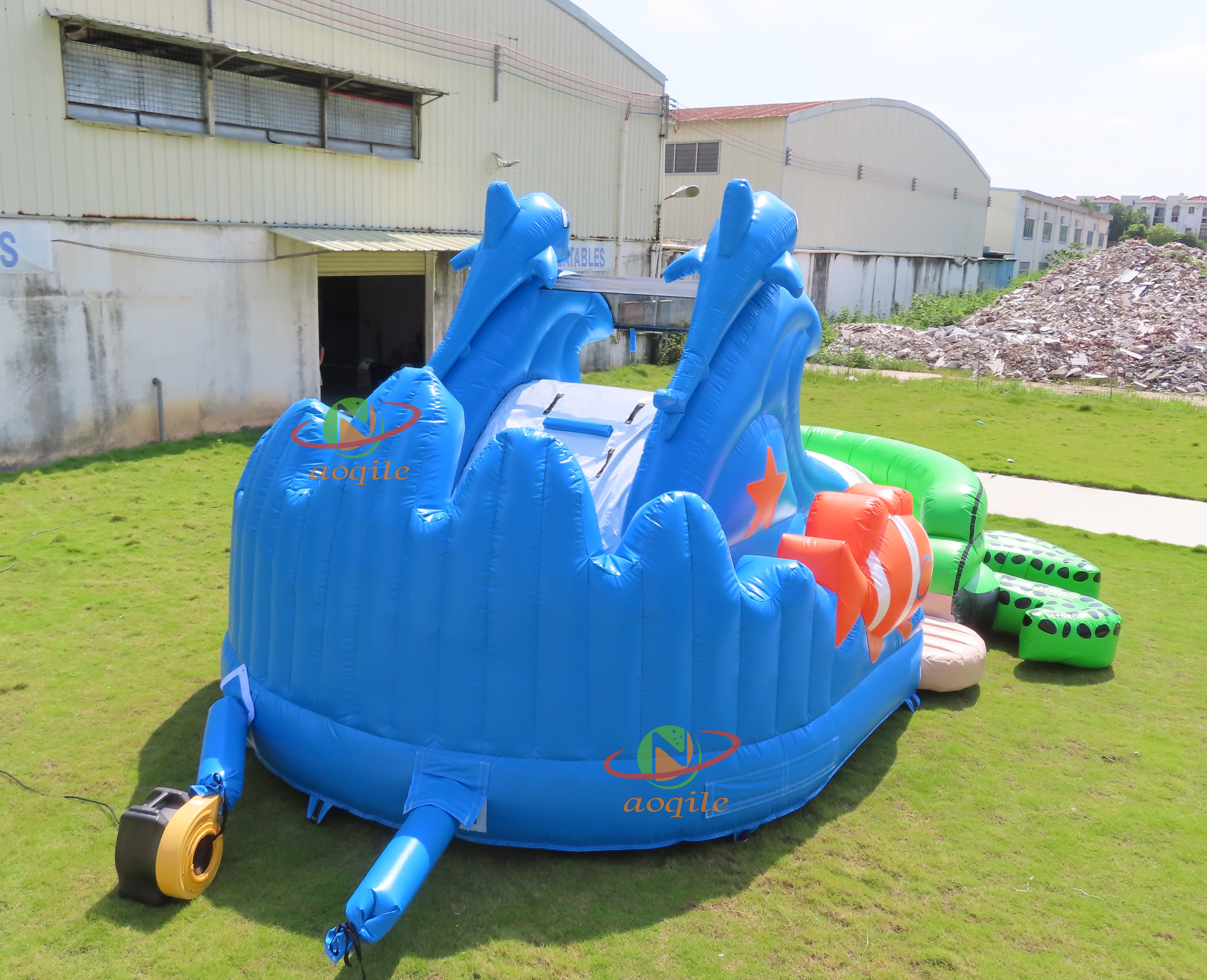 Hot Sale Turtle Inflatable Water Slide Box Pool Water Dry Slide with Pool for Kids