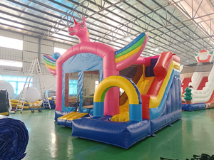 High quality cartoon pink pony water park small trampoline